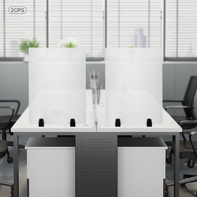 2 Pack Desk Privacy Panels & Dividers, 24 * 18" Frosted Acrylic Desk Partition Panel with Clamps, Portable Privacy Screen for Office, School, Call Center Workstation