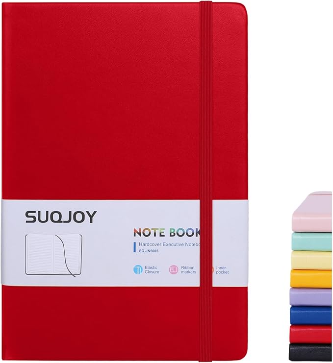 SUQJOY Lined Journal Notebooks for Writing, 100 GSM Thick Paper, 1 Pack Hardcover Notebooks, A5 College Ruled Notebook, Journaling Notebook for School/Travel/Office (Red- 1 Pack)
