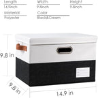 PRANDOM Foldable Storage Bins with Lids [3-Pack] Fabric Collapsible Storage Boxes Baskets Cubes Containers with Handles for Closet Living Room Bedroom (Black & White 14.9x9.8x9.8'')
