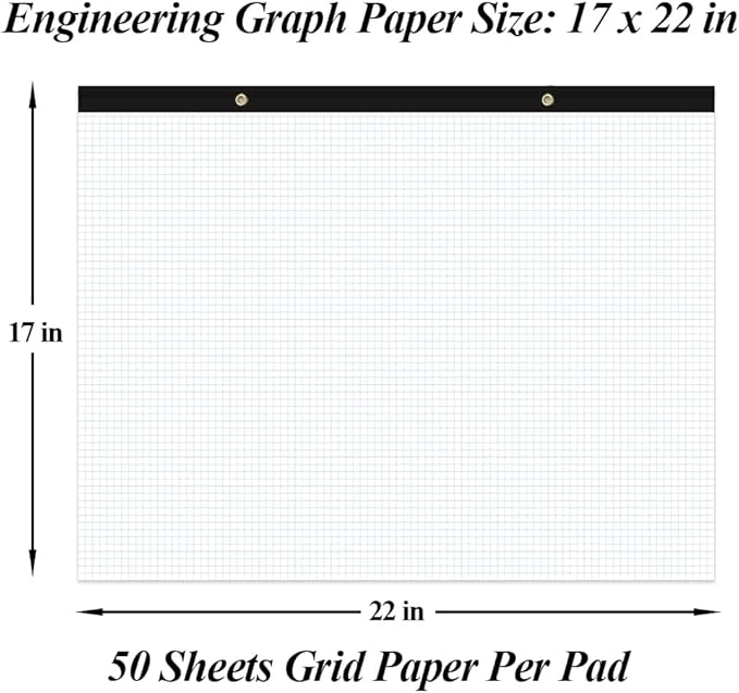 Yaridar Large Engineering Graph Paper - 22" x 17" Grid Paper Notepad, 4"x4" Blue Grid 50 Sheets/100 Pages Paper for Engineer Architect Designer Mathematician Draftsman