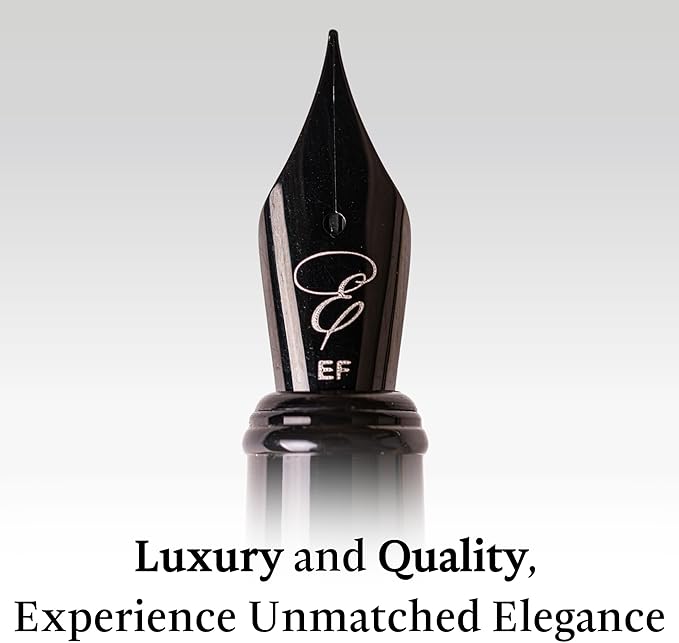 Ellington Pens Luxury Wood Fountain Pen Set – Fine Nib - Includes 6 Ink Cartridges, Wooden Pen Gift Box, Ink Converter - Wood Pen For Writing, Calligraphy, Journaling, Drawing (Ebon Elegance)