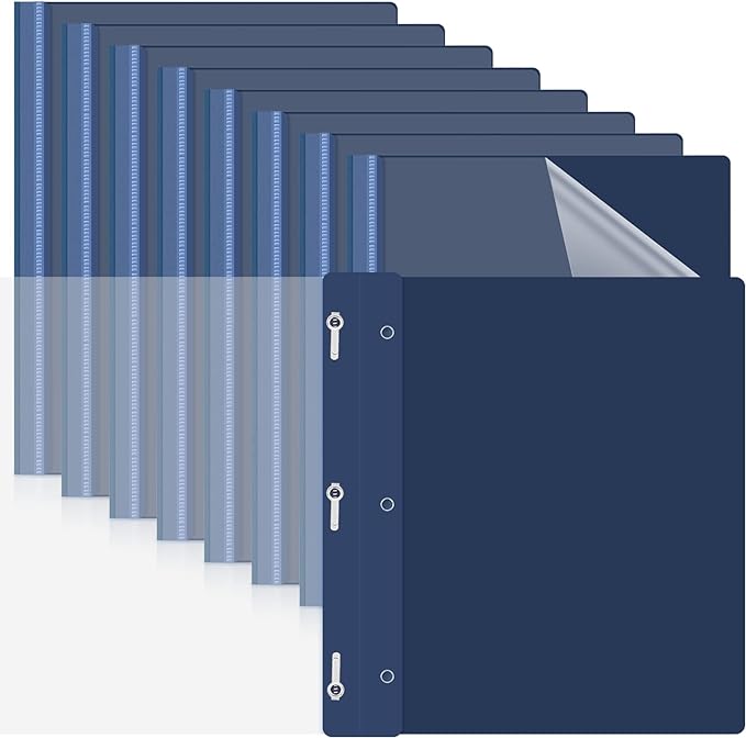 Teling 48 Pcs Clear Front Report Covers with Prongs Plastic Presentation Folders 3 Prong Resume Portfolio Folder for School(Navy Blue)