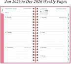 2026 Pocket Planner/Calendar - 2026 Planner from January 2026 - December 2026, Planner 2026 with 12 Tabs, Twin-Wire Binding, Inner Pocket, 3.75" x 6.75, Pink