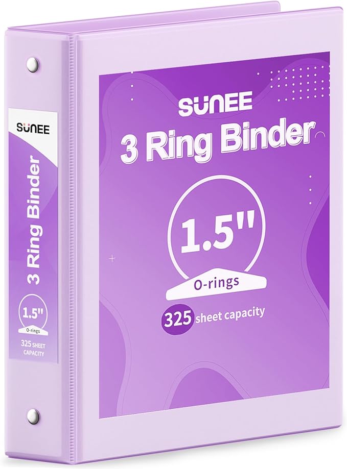SUNEE 3 Ring Binder 1.5 Inch 1 Pack, Clear View Binder Three Ring PVC-Free (Fit 8.5x11 Inches) for School or Office Supplies, Purple