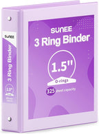 SUNEE 3 Ring Binder 1.5 Inch 1 Pack, Clear View Binder Three Ring PVC-Free (Fit 8.5x11 Inches) for School or Office Supplies, Purple