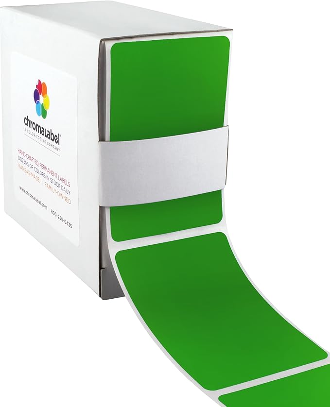 ChromaLabel 2 x 3 inch Permanent Color Code Rectangle Labels, 250 Labels per Dispenser Box, Green