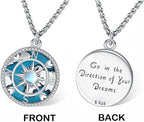 Compass Necklace for Women Men 925 Sterling Silver Pendant Urn Necklaces for Ashes Picture Locket Necklace Anchor Necklace Viking Necklace Crystals CZ Moonstone Abalone Shell Turquoise Compass Jewelry