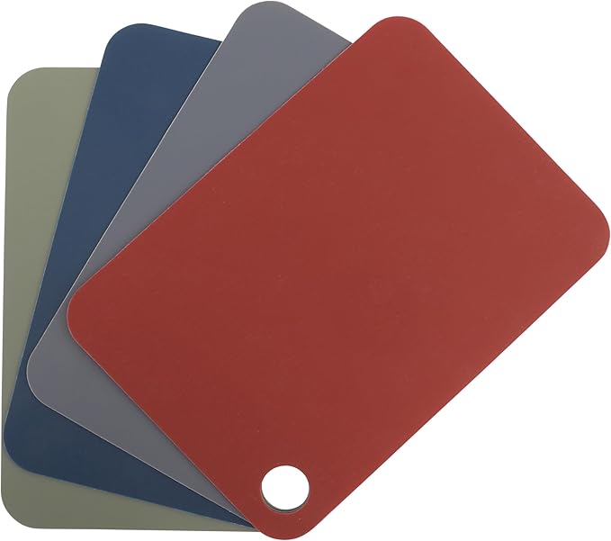 Sur La Table Kitchen Essentials Crafty Carvery BPA-Free Flexible Cutting Mats – 4-Piece Color-Coded Chopping Board Set, Dishwasher Safe, Non-Slip, 11.75" x 8.25", Assorted Colors