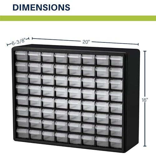Akro-Mils 64-Drawer Plastic Drawer Storage Cabinet for Garage Organization, Bead Organizer, Building Bricks Storage, Teacher Toolbox, Makeup Organizer, 20-Inch W x 6-Inch D x 16-Inch H, 10164 White