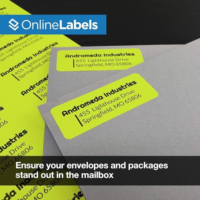 Neon Yellow Address Labels - 2.625 x 1 - Pack of 3,000 Labels, 100 Sheets - Inkjet/Laser Printer - Online Labels