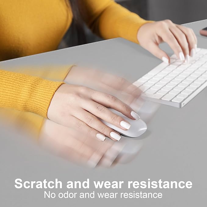 DAWNTREES Desk Mat Protector,PU Leather Desk Pad,Non Slip, Large Mouse Pad and Keyboard Mat, Waterproof Writing Pad for Office and Home (Light Gray,35.5''x16.9'')
