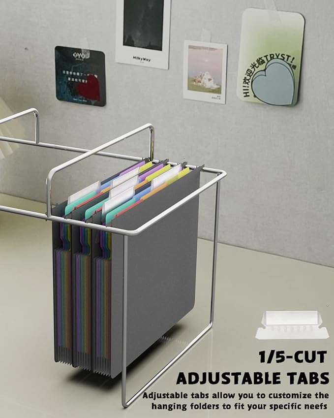 MAIMIS Plastic Expanding Hanging File Folders, 7 Pocket Extra Capacity Accordion Hang Folder, 1/5 Cut Adjustable Tabs, Multi-Color Lables, Letter Size for Filing Cabinet - 6 Pack