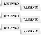 6 Pieces Plastic Reserved Table Sign Table Tent Wedding Guest Reservation Seat Sign for Restaurant Wedding Chairs(7.9 x 2.7 Inches,Black Words White Background)