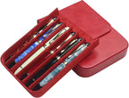 MIVLXLX Leather 6 Fountain Pen/Pencil Tray Case, Handmade, Magnetic Closure with Drawer Design, Gift Choice for Man/Woman/Office, 6 Slots（red）