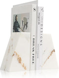 Faticdorr Luxury Marble Bookends for Shelves, 11LB Heavy Duty Marble Book Ends for Heavy Books, Stone Bookends Decorative, Polished, Calacatta Gold Triangular, Set of 2
