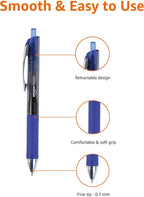 Amazon Basics Gel Pens Fine Point Smooth Writing Pens, Retractable, Blue, 0.7mm, 12 Pack