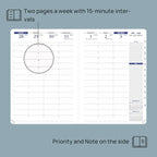POPRUN 2026 Weekly Planner (A4 Size-8.25'' x 11.75''), 15-Minute Appointment Book (Jan 2026-Dec 2026) with Monthly Tabs, Inner Pockets, Pen Holder, PU Leather Softcover, 100GSM - Night Sky Navy Blue