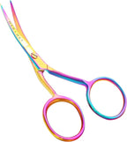MAKER AND MARKET Small Embroidery 4.5 Inch Scissors Set of 2 Kit - Mini Double Bend Offset Duckbill and Double Bend Long Applique Needlepoint Blade with Pouch Sleeve (Rainbow)