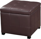 Homebeez Faux Leather Lift Top Storage Ottoman Bench with Solid Wood Frame & Tufted PU - 17.3 Inch Cube Footrest, Seat, with Metal Hinges for Living Room, Bedroom, Dorm | Coffee Brown