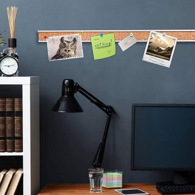 Corksidol Bulletin Bar Strip, Cork Board, Cork Strips, 24" x 1", Classroom, Office, Walls, Cubicle, Aluminum Frame,2 Pack, Silver