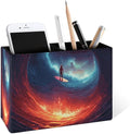 Famame Astronaut Surfing Space Wave Pencil Holder for Desk, Leather Desktop Container Pen Cup Storage Study Table Pen Organizer Makeup Brush Holder for Classroom Office Home