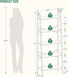Hzuaneri Ladder Shelf, Bookshelf Bookcase, Freestanding Corner Storage Shelve with 2 Hooks for Home Office, Living Room, Kitchen, Bedroom, Industrial, 11.8" D x 23.6" W x 63" H, Greige BC19305B