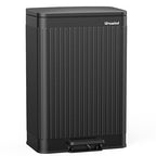 Lovewind 60 Liter/ 16 Gallon Stainless Steel Trash Can with Soft-Close Lid, Large Footstep Garbage Can with Roman Texture, Removable Inner Buckets, Recycling Bin for Kitchen Office, Black