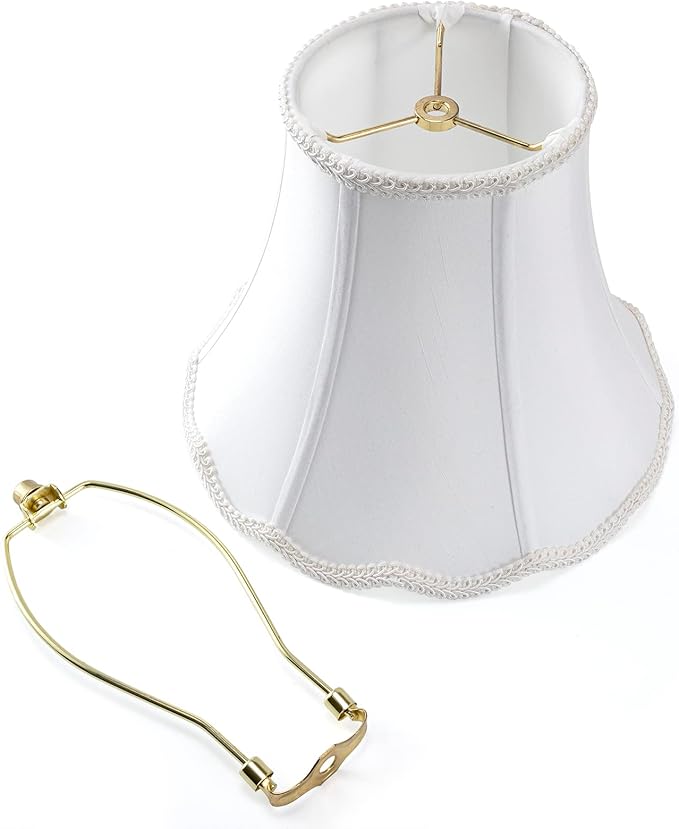 Bell Lamp Shade, Saangseon White Scalloped Lampshade Replacement, 7'' Top x 14'' Bottom x 10.5'' Slant Height x 10'' Vertical Height, Lamp Harp Included