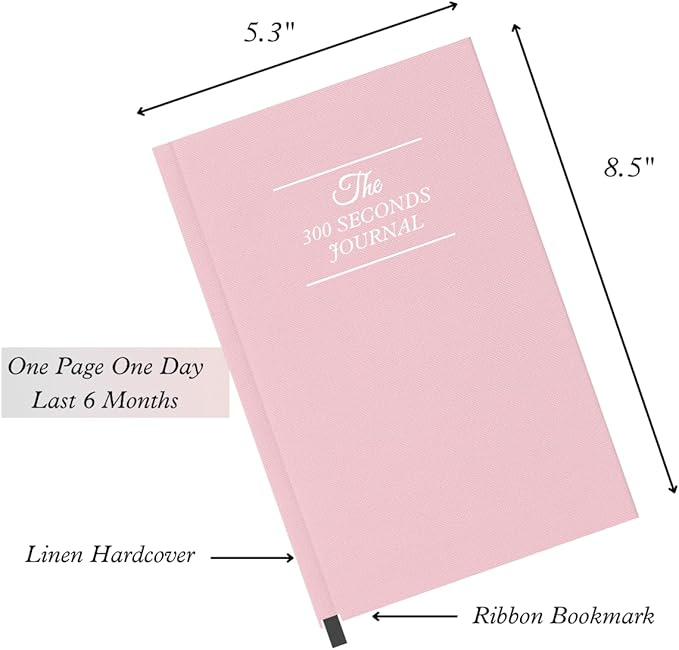Gratitude Journal – 5 Minute Daily Reflection with Prompts for Mindfulness, Self Care & Positive Thinking, 300 Seconds Guided Journal Pink Edition for Women & Men