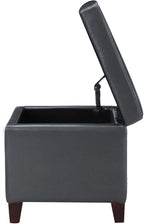Adeco Bonded Leather Square Tufted Cubic Cube Storage Footstool, 18" Inch Ottomans & Storage Ottomans, With Lid, Dim Gray