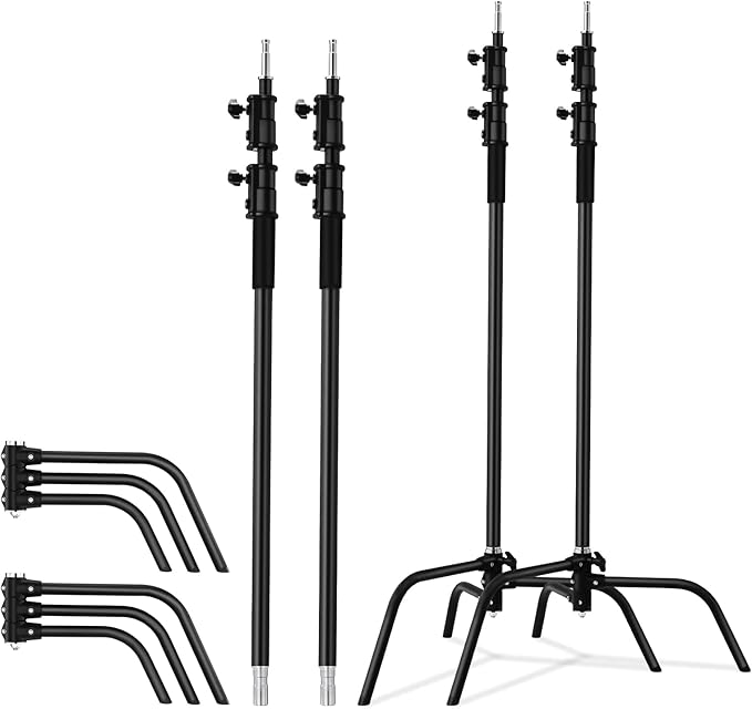 2 Packs C-Stand Kit,Heavy Duty Steel Photography Light Stand Kit,Adjustable 5-10.8 feet Sturdy Turtle Base for Studio Softbox, Monolights, Reflector, Umbrella（Black）