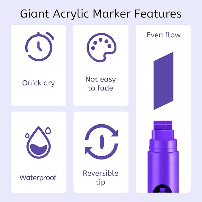BIGTHUMB 3 Pcs Purple Jumbo Permanent Markers: 15mm Wide Tip Thick Acrylic Paint Pen Large Calligraphy Marker for Rock Painting, Poster, Sign, Canvas, Glass, Wood, Ceramic