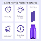 BIGTHUMB 3 Pcs Purple Jumbo Permanent Markers: 15mm Wide Tip Thick Acrylic Paint Pen Large Calligraphy Marker for Rock Painting, Poster, Sign, Canvas, Glass, Wood, Ceramic