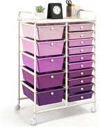 GOFLAME 15-Drawer Rolling Storage Cart, Craft Storage Cart with Removable Drawers & Lockable Wheels, Art Cart Supply Storage Organizer for Home Office Classroom, Purple Gradient