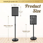LEIFIDE 4 Pack Sign Holder Stand 8.5 x 11'' Adjustable Heavy Duty Pedestal Floor Sign Holder Poster Stand for Outdoor Indoor Advertising, Rotatable, Vertical & Horizontal View Displayed(Black)