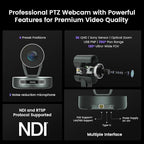 NEARITY Conference Room Camera System, 10X Hybrid Zoom Camera, Noise Reduction, All-in-One for Video and Audio Conferencing, 2K PTZ Webcam | USB Conference Speakerphone Microphone for up to 323ft²