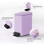 Cesun Small Bathroom Trash Can with Lid Soft Close, Step Pedal, 6 Liter / 1.6 Gallon Stainless Steel Garbage Can with Removable Inner Bucket, Anti-Fingerprint Finish (Purple)