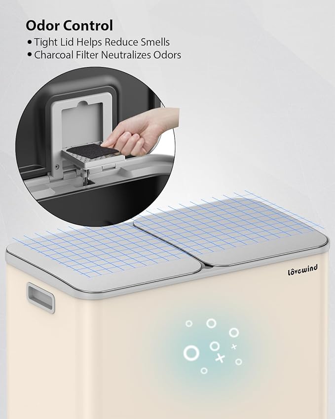 Lovewind Trash Can, 2 x 10.5 Gallon (2 x 40 L) Garbage Can for Kitchen Dual Compartment Recycling Kitchen Step Trash Bin, Stainless Steel Trash and Recycle Bin Combo with Soft-Close Lid, Apricot