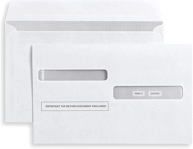 100 Envelopes Designed for W2 Forms 4-Up, Self- Seal Double Window, Security Envelopes Pack of 100