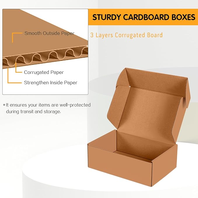 JOWLOT 9x6x3 inch Small Shipping Boxes Set of 25, Brown Corrugated Cardboard Box Literature Mailer for Mailing Packing Moving and Storage