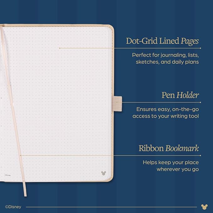 Happy Planner Disney Mickey Dot-Grid Journal for Office, School, or Journaling, Vegan Leather Notebook, A5 Size, 80 Pages, Ivory