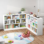 IOTXY Open Shelf Low Bookcase - Wooden 3-Tier Floor Standing Display Cabinet Organizer with Base, 5 Cubes Short Horizontal Bookshelf in Warm White