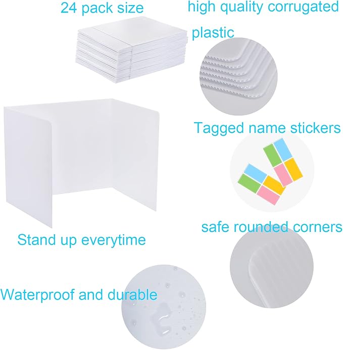 24 Pack Privacy Shields for Student Desks, Privacy folders for Student Testing Desk dividers- Includes Extra Labels