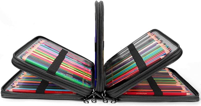 Large Capacity Black Flower Pencil Holder with Zipper Closure Twill Fabric Pencil Case for 300 Colored Pencils or 200 Gel Pens