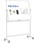 Rolling Whiteboard/w Height Adjustable, Mifuro 48 x 36 Large Portable Dry Erase Board with Stand and Wheels for Office,Classroom &School, White