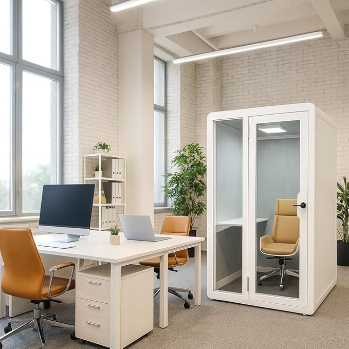 Soundproof Office Pod Booth, Quiet Meeting Pod with Acoustic Panels, Mobile Focus Room, Privacy Silent Booth for Private Phone Calling, 1-2 Person Workspace with Sound Isolation W55in D48in H92in