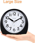 Tinload 5.5" Large Analog Alarm Clock Silent Non Ticking, Gentle Wake, Beep Sounds, Increasing Volume, Battery Operated Snooze and Manual Light, Easy Set, Black (Best for Elder)