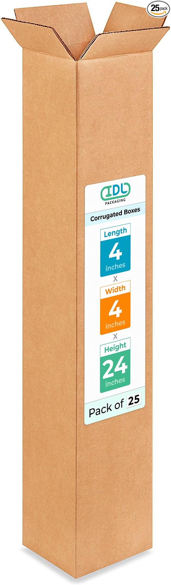 Tall Moving & Shipping Boxes 4"L x 4"W x 24"H (25-Pack) - Extra Strength 200 lb vs Regular - Corrugated Boxes for Packaging Moving - Durable Box for Shipping - Eco Shipping Box by IDL Packaging