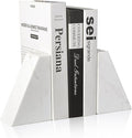 Karibiber Marble Bookends for Heavy Books, Decorative Book Ends for Shelves, White Stone Durable and Heavy-Duty Book Ends for Hardback Books & CDS, Unique Book Stopper & Holder, Set of 2