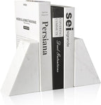Karibiber Marble Bookends for Heavy Books, Decorative Book Ends for Shelves, White Stone Durable and Heavy-Duty Book Ends for Hardback Books & CDS, Unique Book Stopper & Holder, Set of 2